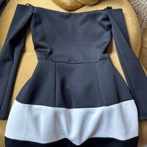 Boulee Dress black and white, off shoulder mini